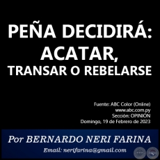 PEA DECIDIR: ACATAR, TRANSAR O REBELARSE - Por BERNARDO NERI FARINA - Domingo, 19 de Febrero de 2023